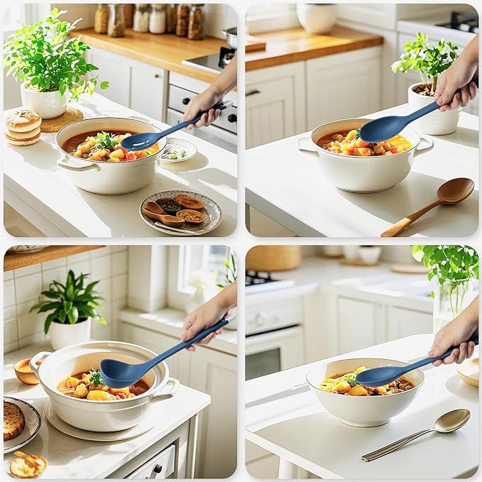 Silicone Kitchen Cooking Utensils Set: MOACC Heat Resistant 13inch Long Kitchen Gadgets, BPA Free Non Stick Rubber Cook Accessories For Food Prep, Frying, Serving, Basting (Dark Blue)