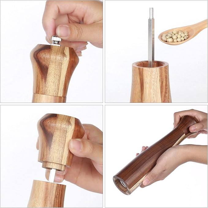 KKC HOME ACCENTS Wooden Salt and Pepper Shakers,Wooden Salt and Pepper Grinder Mill Set Refillable,Acacia Wood, 10 Inch
