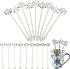 60 Pcs Snowflake Drink Stirrers Bulk, 5.9 Inch Wooden Cocktail Picks with 3 Unique Snowflake Designs, Bamboo Toothpicks for Appetizers, Coffee Bar, Beverages, Winter Christmas Party Supplies