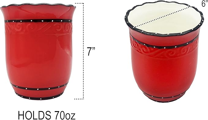 Tuscany Hand Painted Red Ruffle Utensil Holder, By ACK 85239