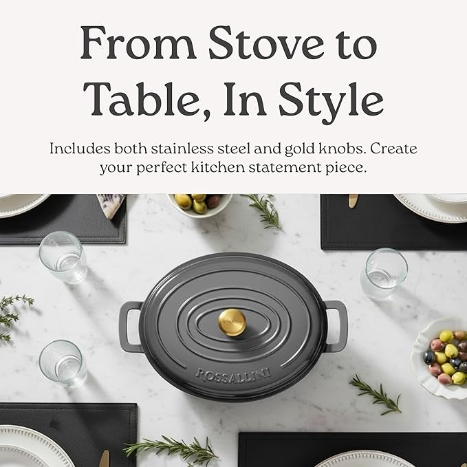 Signature Enameled Cast Iron Oval Dutch Oven | Non-Stick Serving Pot with Tight Fitting Lid for Perfect Roasting, Baking, Sauteing, and Bread Making | 9.5Q [Indigo Blue]