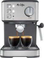 Mr. Coffee Compact Espresso Maker, Espresso Machine With Steam Wand, 15-Bar Pump Automatic Espresso Machine