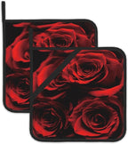 2PCS Rose Pot Holder with Loop,Abstract Red Black Rose Heat Resistant Oven Pads, Hot Pat for Kitchen Cooking Baking Food