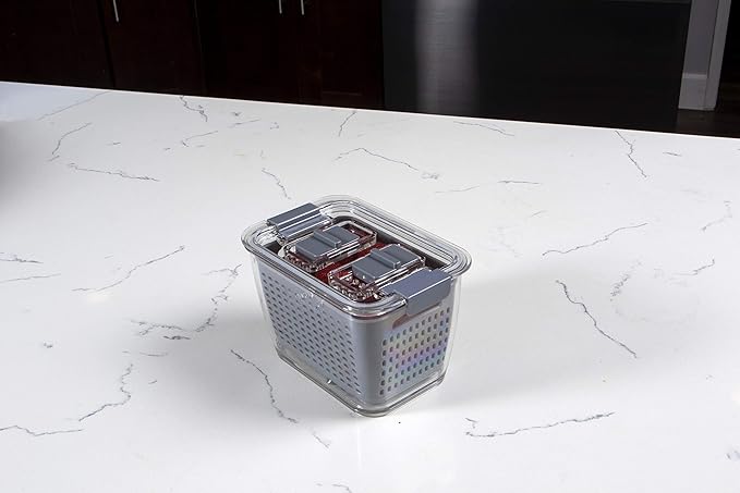 Kitchen Spaces Small Colander Stackable Food Storage Bin, Grey