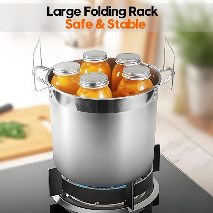 Stainless Steel Canning Pot with Rack and Lid, Large Water Bath Canner, Full Home Canning Supplies Starter Kit (20.5 Quarts, Black)
