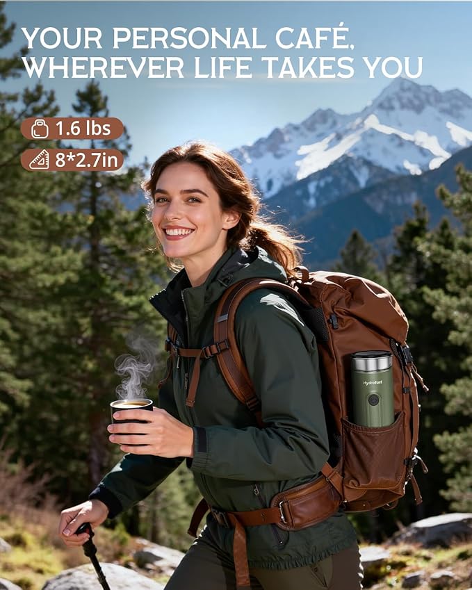 Portable Espresso Machine, 9600mAh, Travel Electric Coffee Maker with 20 Bar Self-Heating, Lightweight Car Coffee Machine with NS Capsules & Grounds for RV, Hiking, Camping, Office