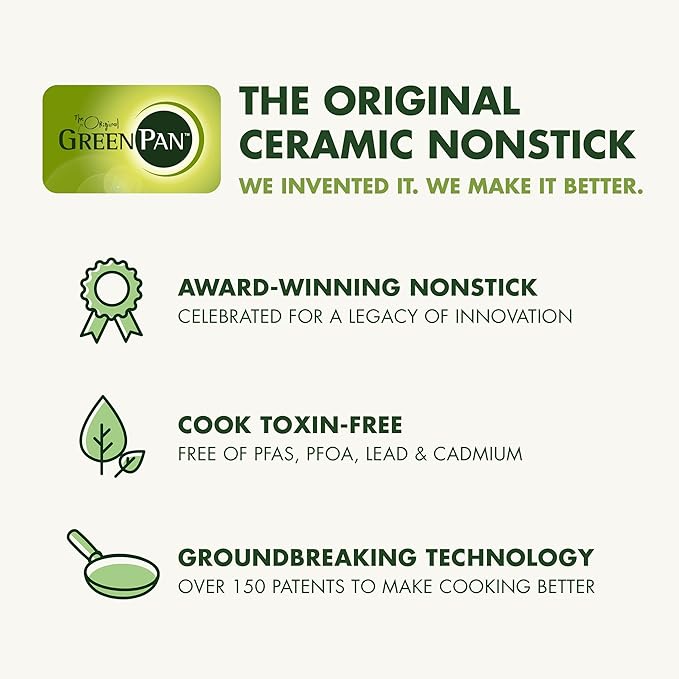 GreenPan Nova 10-Piece Cookware Pots & Pans Set, Oprah’s Favorite Things 2024, PFAS-Free Ceramic Nonstick, Fry, Sauté, Stockpot, Utensils, Lids, Induction Suitable, Dishwasher & Oven Safe, Cream White