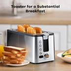 Mecity 4 Slice Toaster, Long Slot Toaster With Countdown Timer, Bagel/Defrost/Reheat/Cancel Functions,Warming Rack, Removable Tray, 6 Browning Settings, Extra Wide Slots, Stainless Steel, 1300W