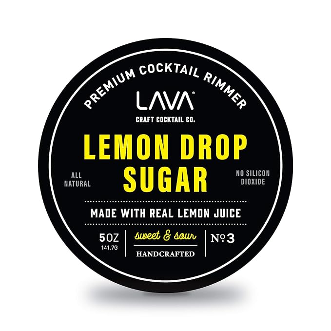 LAVA Premium Lemon Drop Sugar Cocktail Rimmer, All Natural Rimmer Sugar, Sweet & Sour, Real Lemons, Pure Cane Sugar, No Silicon Dioxide, with Easy Screw-On Lid - 5oz