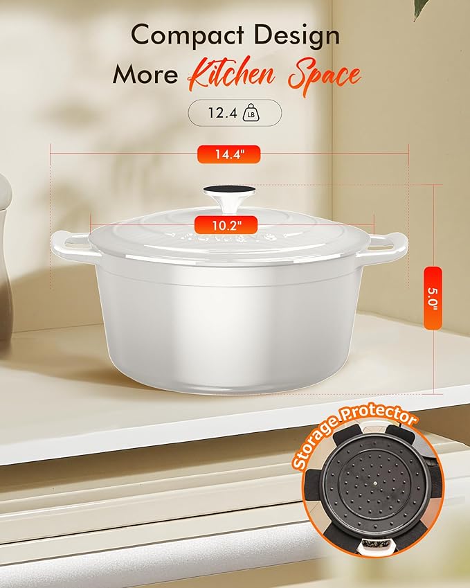 Nuwave 6QT Healthy Enameled Cast Iron Dutch Oven Pot with Lid, Heavy Duty 7-Layer Enamel, Enhanced Rust Protection, Dual Handles, Oven Safe to 500°F for Sourdough Bread Baking, Braise, Stew, Roast