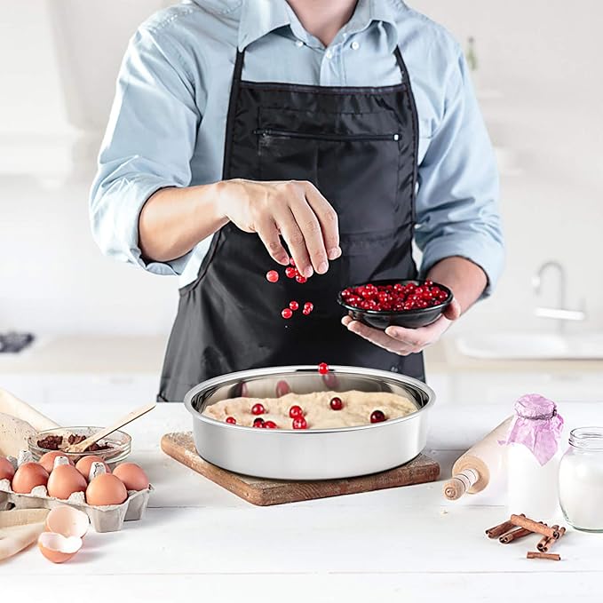 P&P CHEF Cake Pan Set of 4, Stainless Steel Baking Round Cake Pans Tins Bakeware for Birthday Wedding, Leak-proof & Easy Clean, Mirror Finish & Easy Releasing, 9.5 Inch