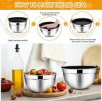 TeamFar Mixing Bowl Set of 5, 4.5/3/1.5/1/0.7 QT, Stainless Steel Metal Nesting Salad Bowl with Lid Set, Ideal for Mixing Serving, Non-Toxic & Sturdy, Airtight Lid & Easy Clean, Black