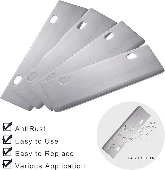 DELFINA 4 Pcs Grill Scraper Edge Sharper Blade Replacement, Stainless Steel Outdoor Barbecue Cleaning Tools, Heavy Duty Accessories for BBQ