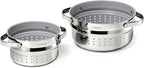 Caraway Steamer Duo - Stainless Steel Steamer with Handles - Non Stick, Non Toxic Coating - Steam Veggies, Seafood, and More - Compatible With Our Dutch Oven or Sauce Pan