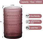 Vintage Glassware Drinking Glasses Set of 6,15 oz Hobnail Glass Cups,Embossed Purple Water Tumbler,for Beer,Cocktail,Whiskey,Juice and Various Mixed Drinks- 1 Cleaning Brush