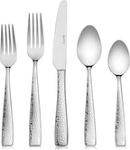 Hudson Essentials 65-Piece Hammered 18/10 Stainless Steel Silverware Cutlery Set, Flatware Service for 12