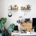 Olakee Floating Wall Shelves for Bathroom Kitchen Coffee Nook with 10 Adjustable Hooks for Mugs Cooking Utensils or Towel Rustic Storage Shelves Set of 2/17x5.9 inch (Weathered Grey)