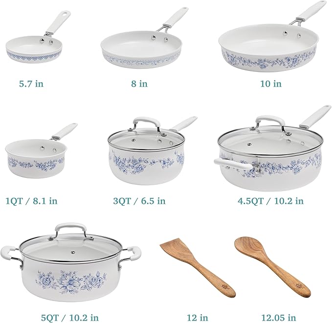 Pioneeer Woman 12-Piece Aluminum Ceramic Cookware Set - Nonstick Pots & Pans for Effortless Cooking