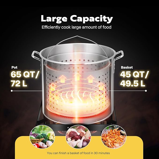VIVOHOME 65 Qt. Seafood Boil Pot with 45 Qt. Basket and 110,000 BTU Propane Burner Stand for Crawfish Crab Shrimp Lobster