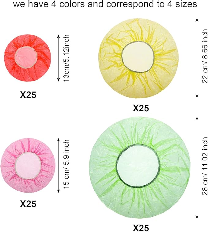 Boao 100 Pieces Bowl Covers Reusable Elastic Plastic Wrap for Food Storage Fresh Colorful Translucent Food Bowl Covers for Dish Plate Cup Bread Proofing for Family Outdoor Picnic Sourdough Baking