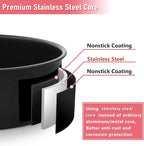 E-far 6 Inch Cake Pans Set of 2, Nonstick Stainless Steel Small Round Baking Pans with Parchment Paper & Side Liner Roll, Stainless Steel Core & Non-toxic Coating, Straight Side & 2 Inch Deep