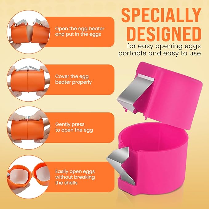 3PCS Egg Shell Opener Tool for Hard-Boiled & Raw Eggs – Egg Cracker, Peeler, Separator, Slicer – Stainless Steel Eggshell Remover, Egg Cutter, Opener, Topper, Piercer, Easy to Use