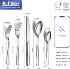 40 Piece Silverware Set Service for 8, EIUBUIE Premium Stainless Steel Cutlery Set, Mirror Polished Flatware Sets with Pattern Handle, Modern Kitchen Eating Utensils Sets Include Spoons Forks Knives