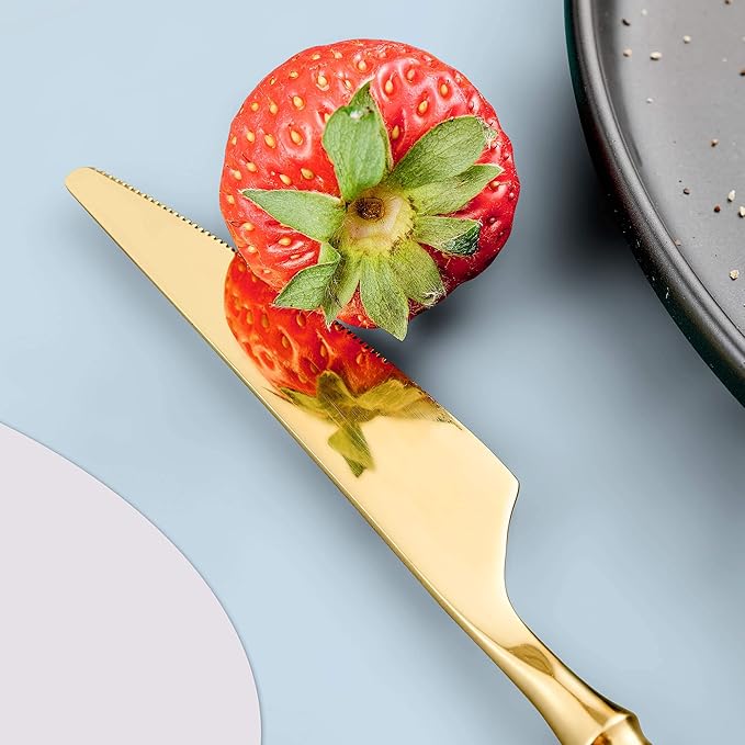 Lemeya 20-Piece Gold Silverware Set for 4,Modern 18/10 Stainless Steel Flatware Set,Unique Rustic Cutlery Utensils Set,Spoon and Fork Set for Home, Restaurant,Wedding,Mirror Polished,Dishwasher Safe