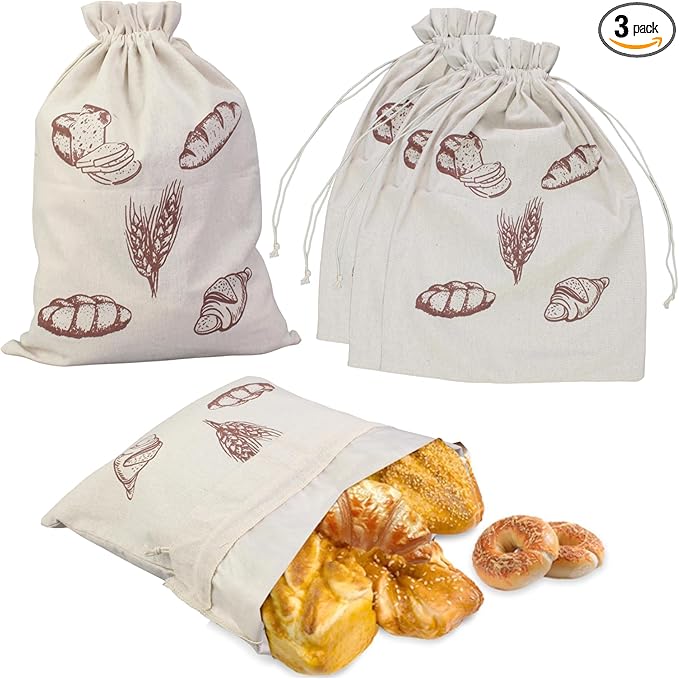 3 Packs Bread Bags for Sourdough, Reusable Bread Bags for Homemade Sourdough,TPU Lining with BPA-Free to Keep Fresh