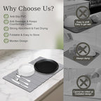 Hopegiver Stone Drying Mat for Kitchen Counter, 23.62"x15.35" Quick Dry Collapsible Mat Kitchen, Gray Absorbent Diatomaceous Earth Dish Drying Mat for Countertops, Sink, Bathroom, with Sanding Sponge