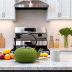 YJX 60.9oz Large Cast Iron Teapot, Big Tea Kettle for Stovetop Safe, Green Cast Iron Kettle Teapot with Stainless Steel Infuser for Loose Tea and Tea Bags(1800ml)