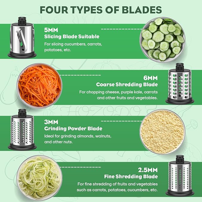 Stainless Steel Slicer Shredder Attachment for KitchenAid Stand Mixer,Includes Cheese Grater,Grinding Powder,Vegetable Slicer Shredder for Kitchenaid cheese grater attachments with 4 Blades by HOZODO