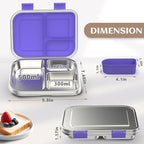 Stainless Steel Bento Box Kids, 3 Compartments Leak Proof Metal Bento Lunch Box, 304 Stainless Steel Bento Lunch Containers for School and Office,Dishwasher Safe, BPA-Free-Purple