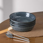 famiware Moonlight 8.5 Inch Pasta Bowls Set of 4, 32oz Serving Bowls for Kitchen, Soup Bowl with Linen Finish, Large Stoneware Bowls for Festivals, Housewarming, Dinnerware, Dark Blue