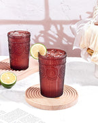 Ciaell 12 Pack Romantic Plastic Water Glasses - 14 Oz Burgundy Vintage Drinking Glasses, Embossed Ribbed Plastic Cups, Textured Striped Set for Juice, Beverages, Beer, Cocktail & Christmas