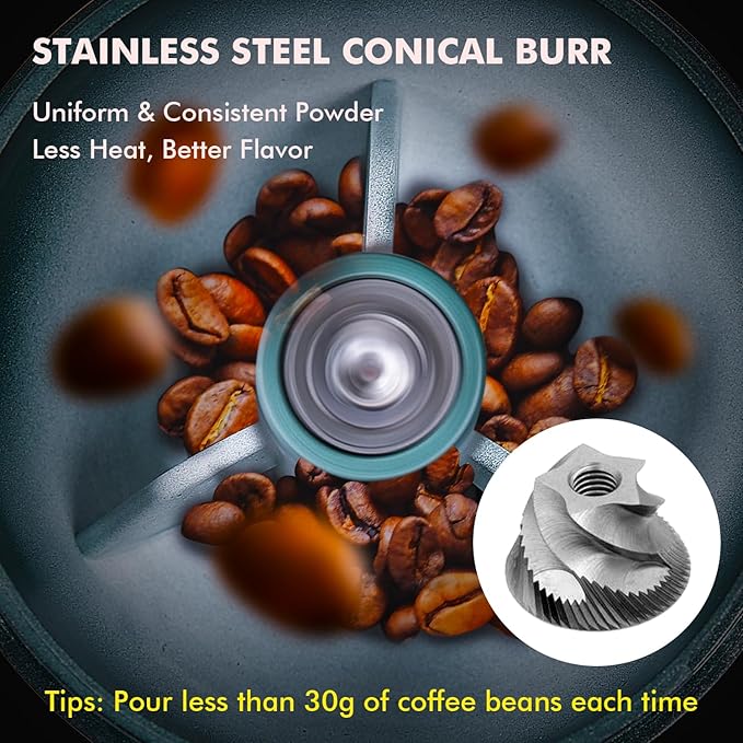 Portable Electric Coffee Grinder Stainless Steel Conical Burr Coffee Grinder with 45 Adjustable Settings Rechargeable Coffee Bean Grinder for Home, Travel, Camping, Office-Dark Green