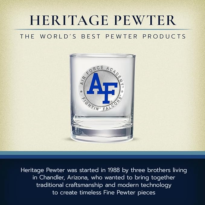 Heritage Pewter US AIR FORCE ACADEMY Double Old Fashion | Double Rocks Glass 14 OZ for Liquor | Expertly Crafted Pewter Glass