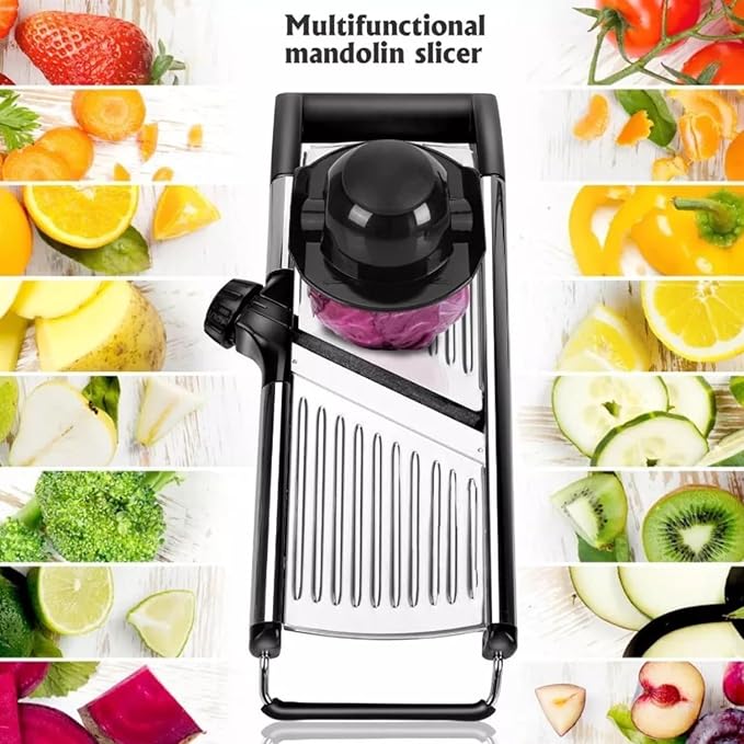 Adjustable Mandoline Slicer for Vegetables, Fruits, Stainless Steel with Cut-Resistant Gloves, Black/Silver