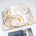 Round White Marbling Decorative Tray with Handles, 13" Morden Plastic Serving Tray for Coffee Table Bathroom, Ottoman, Home Decor