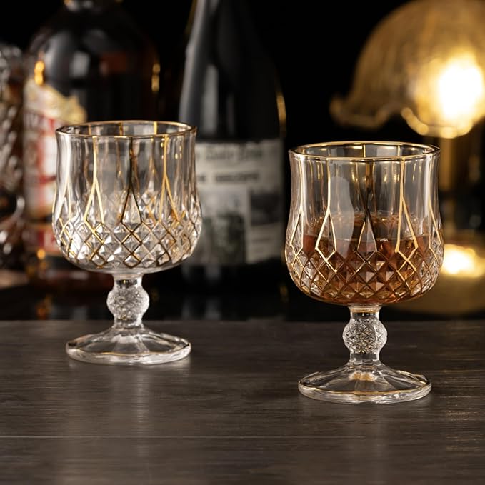 GLASKEY Crystal Brandy and Cognac Snifter Glasses Set of 2-24K Gold Hand Decorated,Short Stem Cognac Glass Brandy Goblets for Bourbon,Scotch,Tequila,Armagnac,Rum,Gift Ideas-7oz