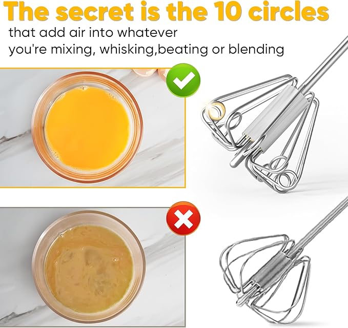 Newness Whizzy Whisk, Stainless Steel Semi Automatic Blender for Home -Versatile Tool for Egg Beater, Milk Frother, Hand Push Whisk - Kitchen Utensil for Blending, Whisking, Beating & Stirring