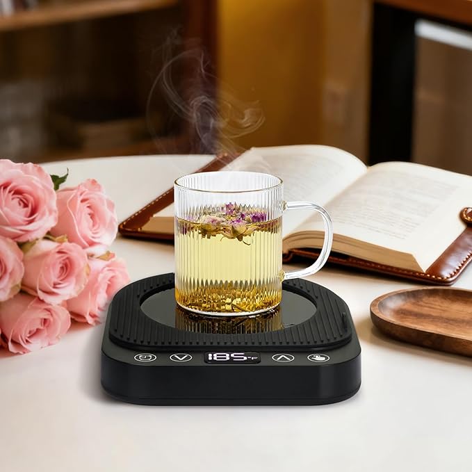 Smart Coffee Mug Warmer, 50W Fast Heating Coffee Warmer for Desk with 5 Temperature Control & 2-12H Auto Shut Off, Electric Large Panel Cup Warmer for Milk, Beverage, Candle, Matte Black