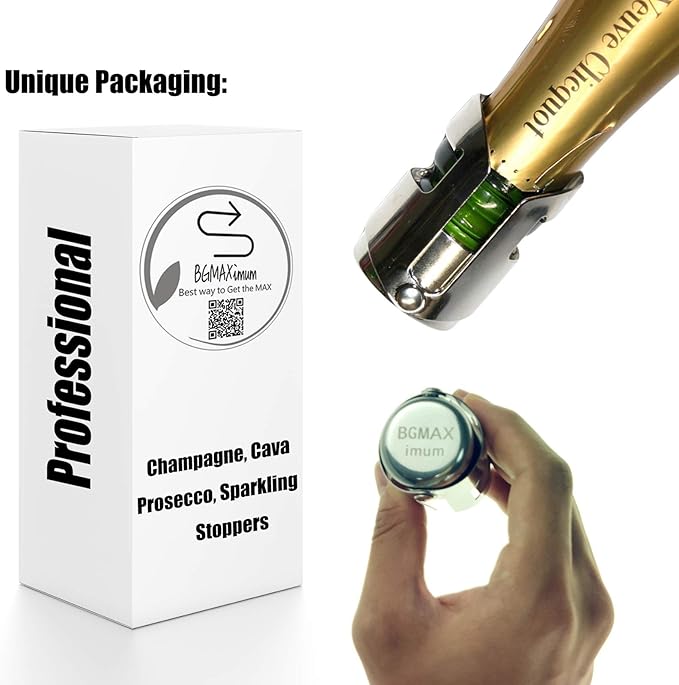 Champagne Sealer Stopper, BGMAX 3 Pack Stainless Steel Sparkling Wine Bottle Plug Sealer Set with a Longer Sealing Plug, Gifts Accessories for Champagne