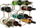 Buruis Countertop Wine Rack, 14-Bottle Modern Freestanding Metal Holder for Red and White Wine, Tabletop, Kitchen, Bar, and Cabinet Storage (Gold)
