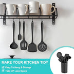 E-far Silicone Cooking Utensils Set, 25 Piece Kitchen Utensils with Holder, Non Toxic Kitchen Tools Spatula, Turner, Spoon, Ladle for Nonstick Cookware, Heat Resistant & Dishwasher Safe - Black