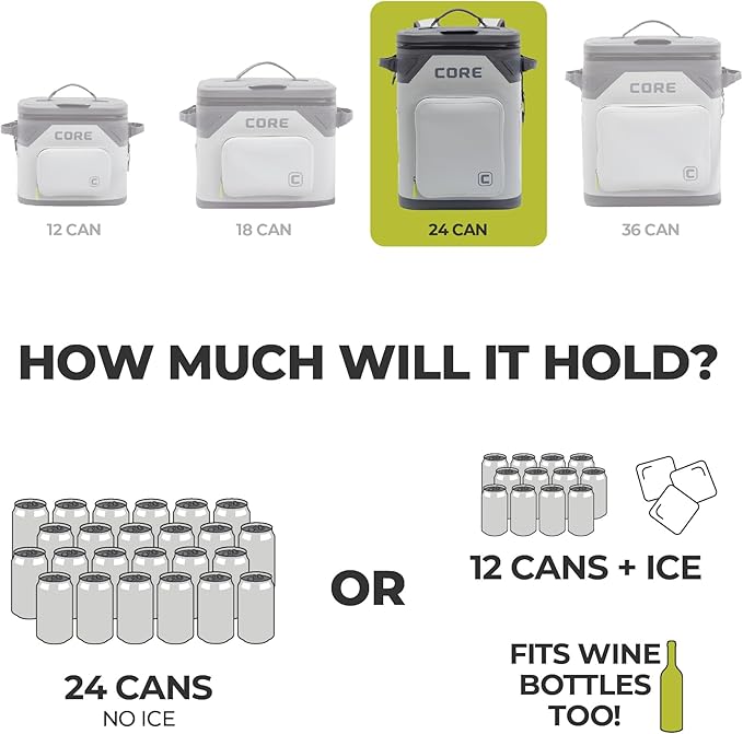 CORE Magnetic Leak Proof Soft Cooler with Waterproof Zipper | Insulated Bag Portable Ice Chest Box | Best Soft Cooler for Food & Beverages for Tailgating, Car Camping, Travel, and Family Beach Picnics