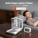 Electric Tea Kettle with Infuser, 1.5L Glass Water Boiler with Temperature Control, 24H Keep Warm & Auto Shut-Off, White