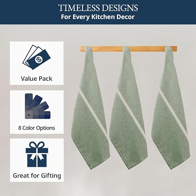 LANE LINEN Kitchen Towels Set - 100% Pure Cotton Dish Towels for Kitchen, Super Absorbent Kitchen Hand Towel, Tea Towels, Soft & Durable Dish Cloths, Pack of 12 – 14”x25”, Olive