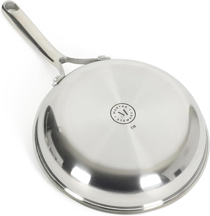 Martha Stewart Badgley Hybrid Nonstick 10 Piece TriPly Stainless Steel Pots and Pans Non-Toxic Kitchen Cookware Set - Laser Etched Non-Toxic Nonstick W/Stay Cool Handle Dishwasher and Induction Safe