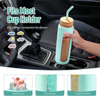 Kodrine Water Bottle with Straw, 24 oz Glass water Bottle with 2 Lids Bamboo Straw Lid and Spout Lid with Handle, 32 oz Clear Water Bottle Glass for Sports Travel, Waterbottle with Time Marker